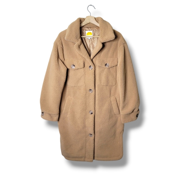 C&C California Faux Fur Teddy Coat Shacket Small Cozy Fall Winter Cabincore - Picture 1 of 8